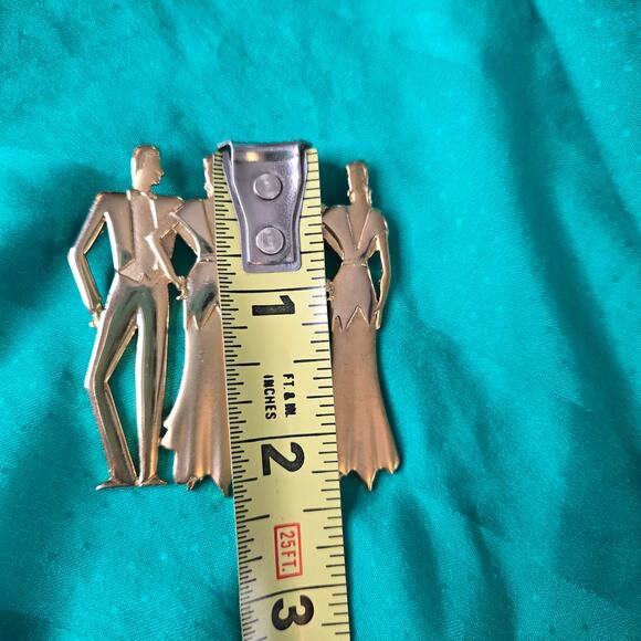 JJ Jonette Vintage Art Deco Style goldtone Double Date Brooch 1988 pin 80s prom - Picture 15 of 15